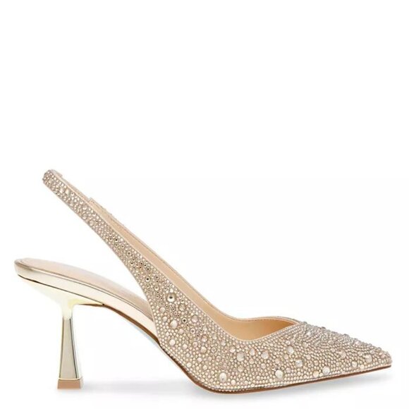 Betsey Johnson Clark (Mya) Slingback Heels Pumps Gold Metallic 9.5 Wide - Picture 1 of 9